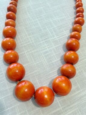 Vintage Tribal Artisan Orange Wood Bead Necklace